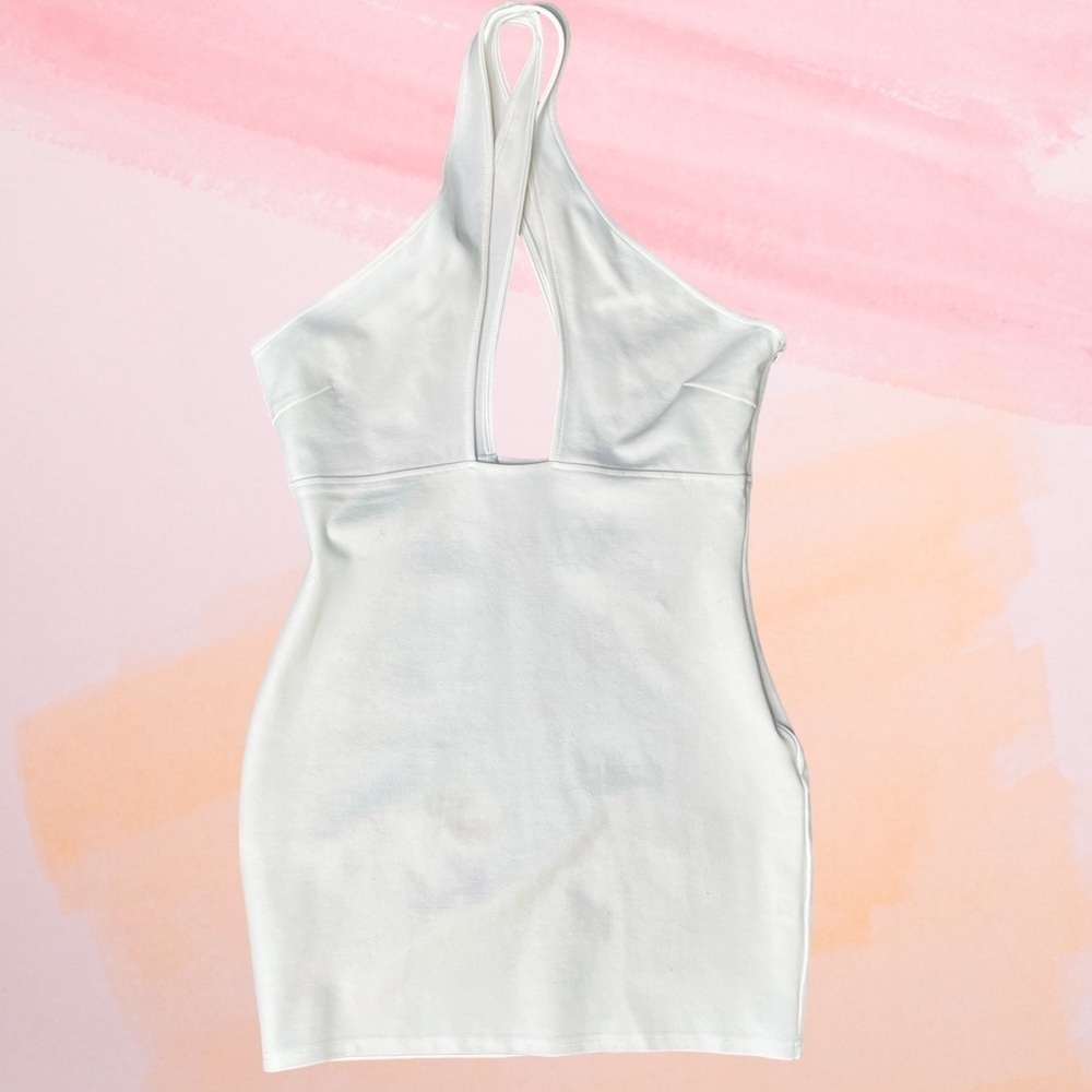 by the way. white crossover halter bodycon‎ mini dress women's large NWT